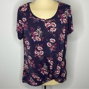Nine Britton Purple Floral Levi Knot Hem Top